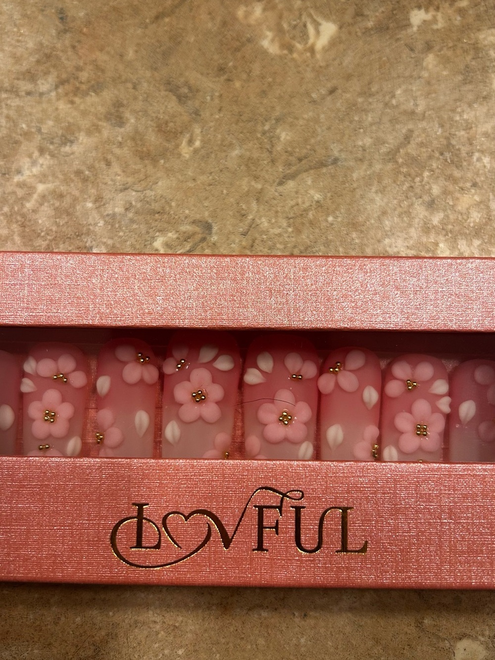 Pink 3D Floral Press-On Nail Set size large (long) - Picture 3 of 4